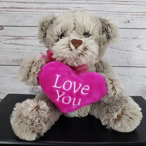 Inter American Gray Teddy Bear Holding Love Heart Plush - Picture 1 of 10